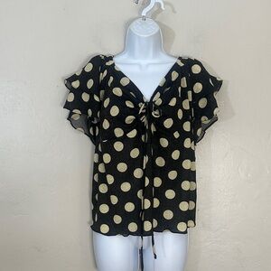 Elegant Polka Dot Blouse with Ruffle Sleeves